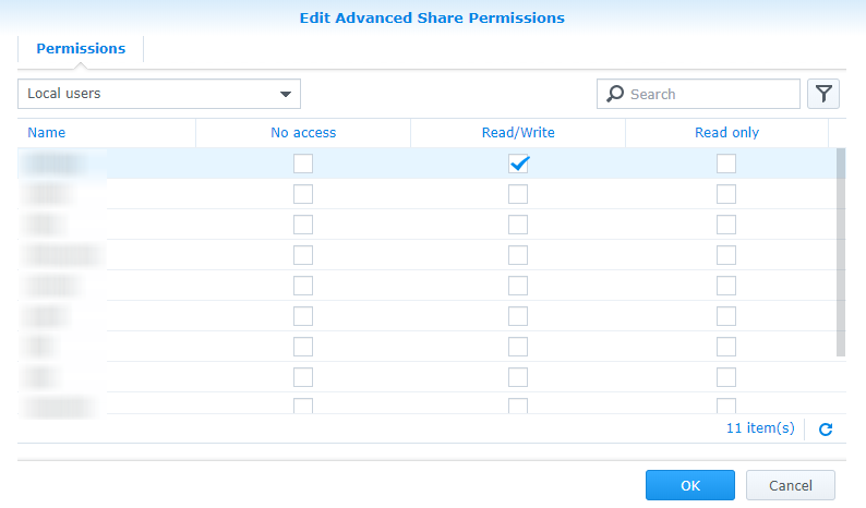 synology homes folder default permissions